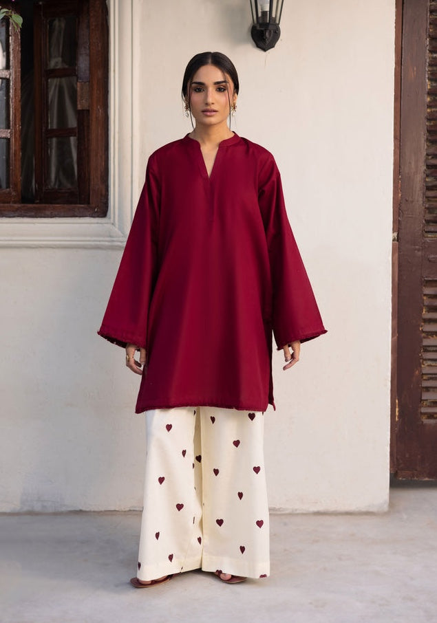 Playful Hearts – Solid Kurta with Printed Trousers