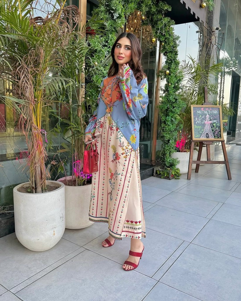 Sunset Bloom Cord Set – Digital Printed 2-Piece Dress
